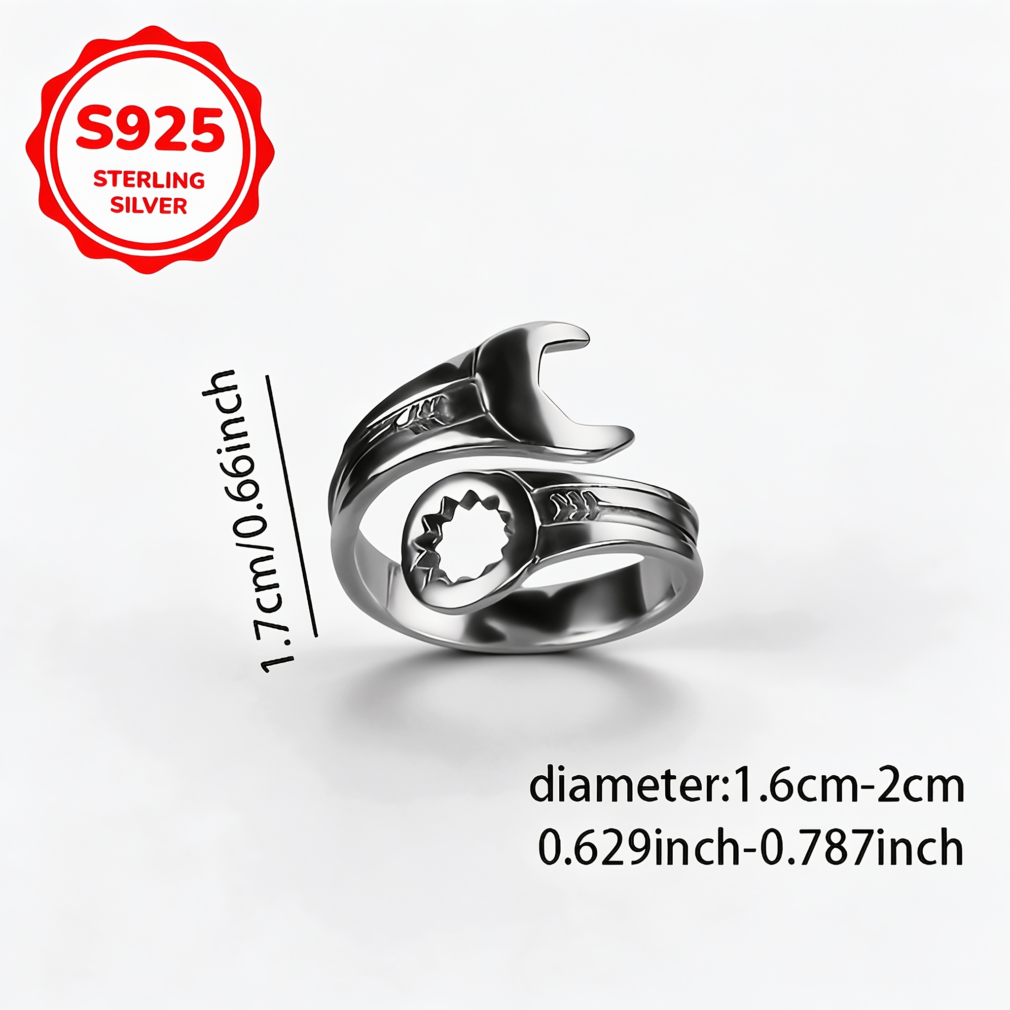 925 Silver Individual Wrench Open Adjustable Ring
